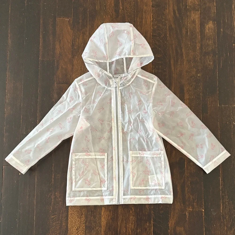 Old Navy Girls Clear Transparent Unicorn Hooded Raincoat Size 4T EXCELLENT